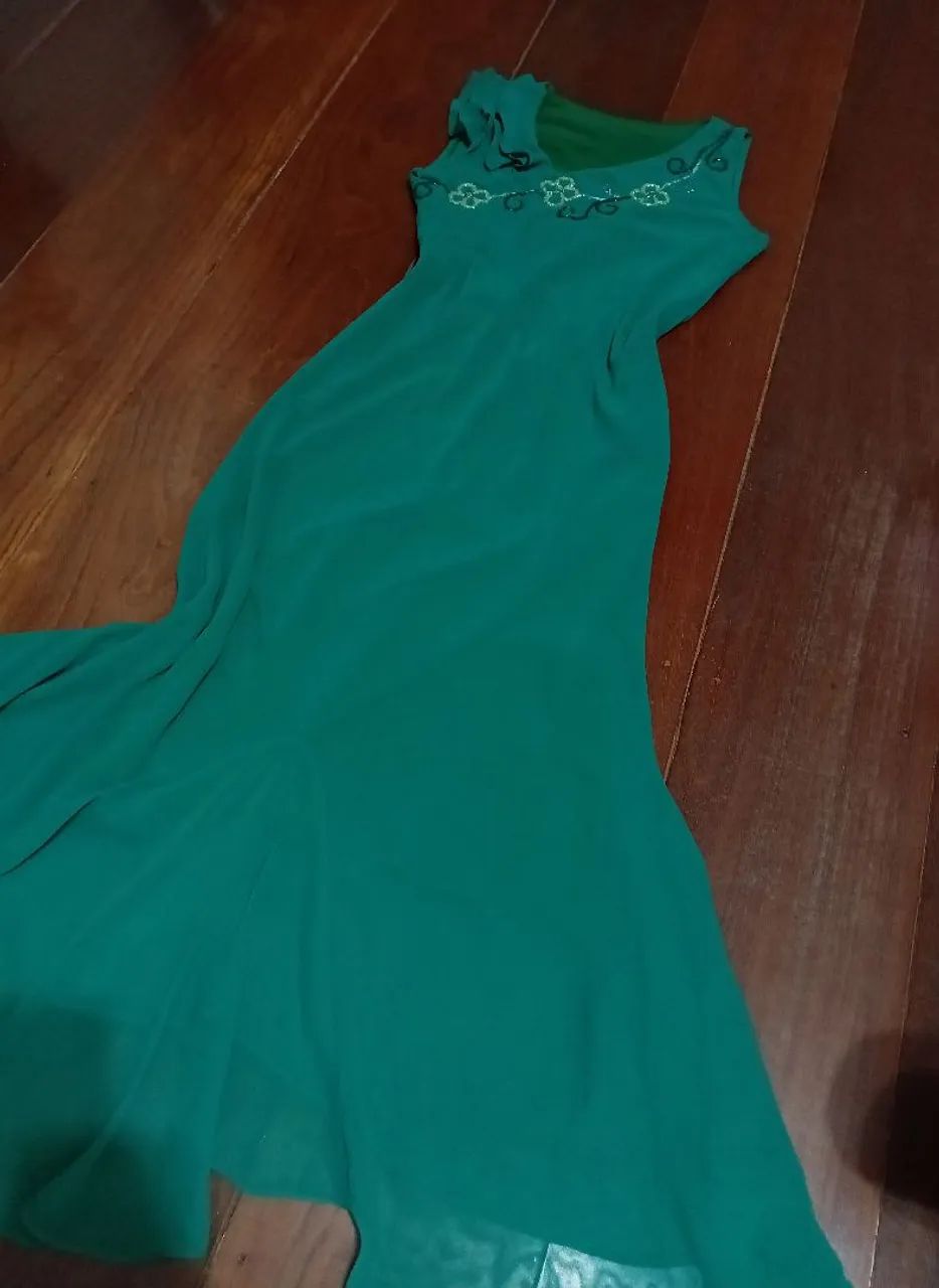 Vestido vintage bordado verde - Foto 3