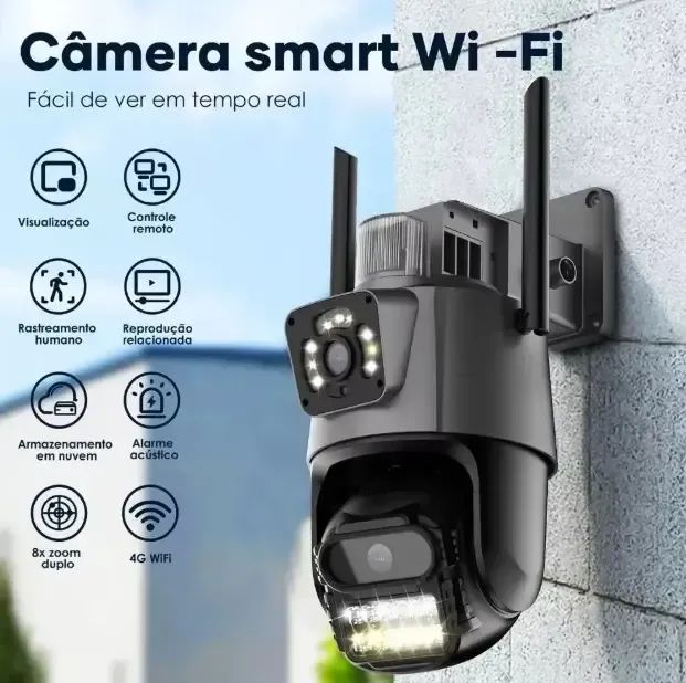Câmera IP dupla com Wi-Fi Sirene alarme preta - Foto 5