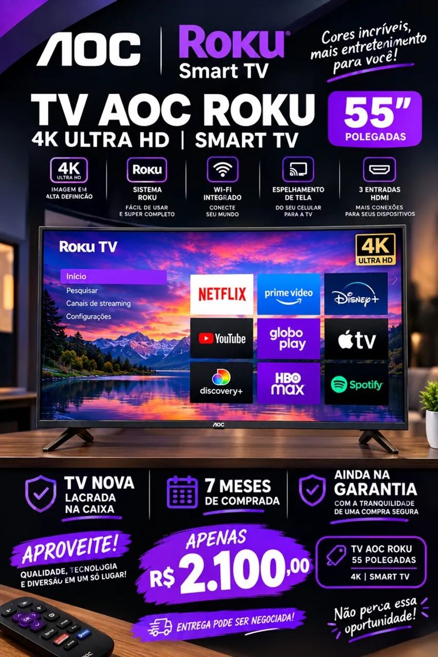 Tv AOC 55 Polegadas Roku 4k
