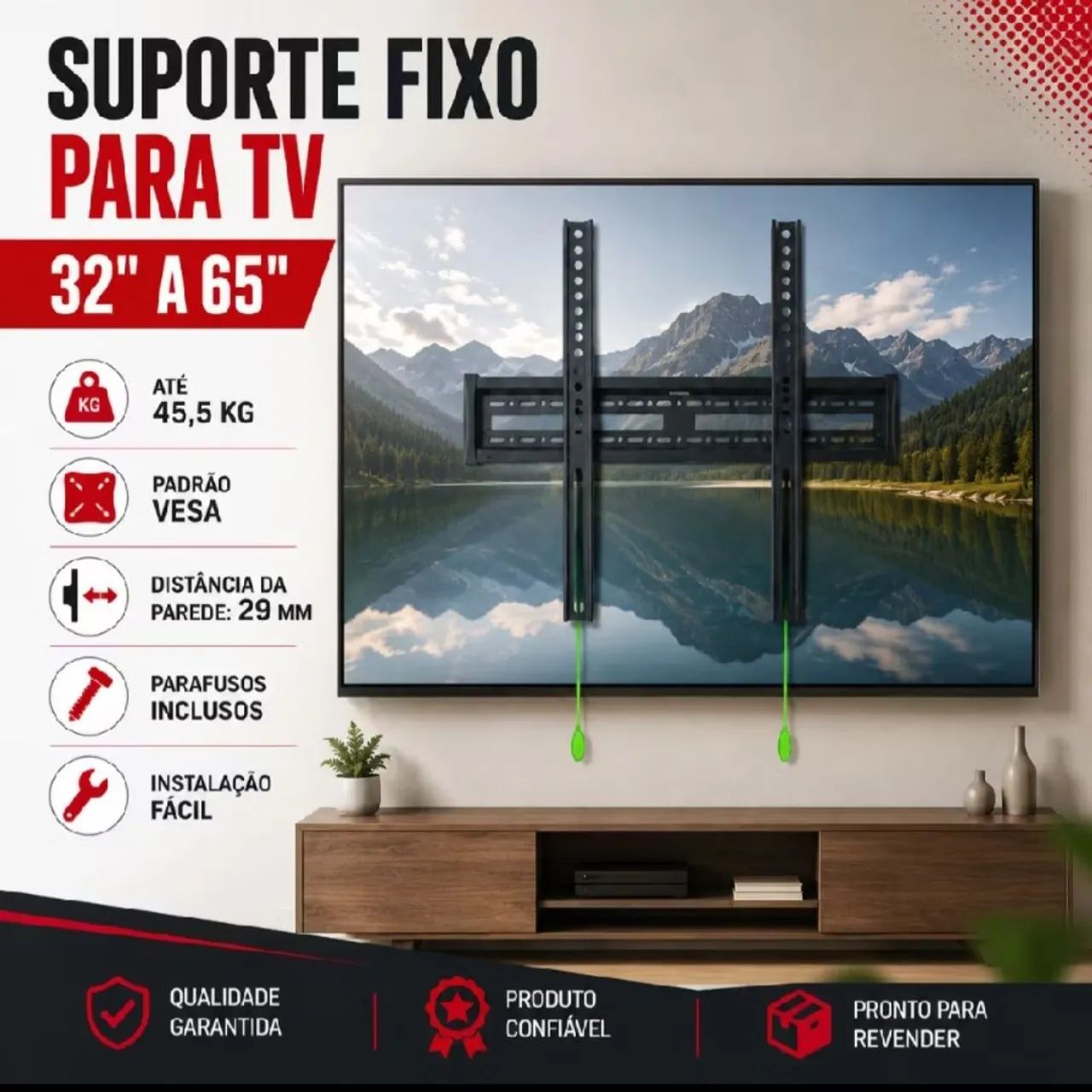 Suporte de Parede para TV 26 a 60 Polegadas Reforçado Aço Fixo - Foto 2