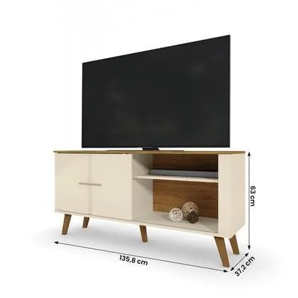 Rack Ilheus Para Tv Até 55 Polegadas Com Porta de Correr e Nichos Off / Canela - Foto 5