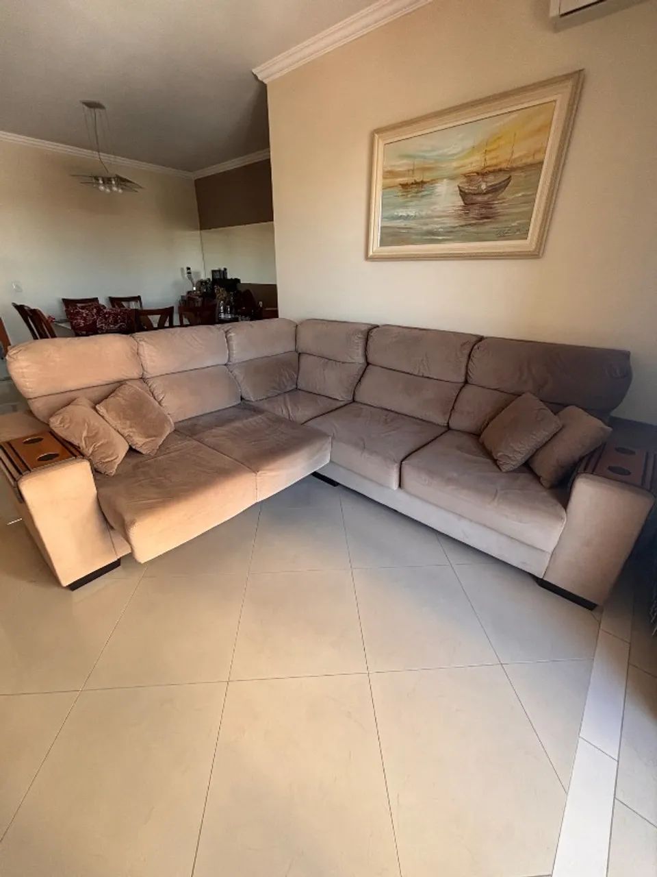 Sofá de canto reclinável e retrátil, em suede, 272cm x 232cm - Foto 3