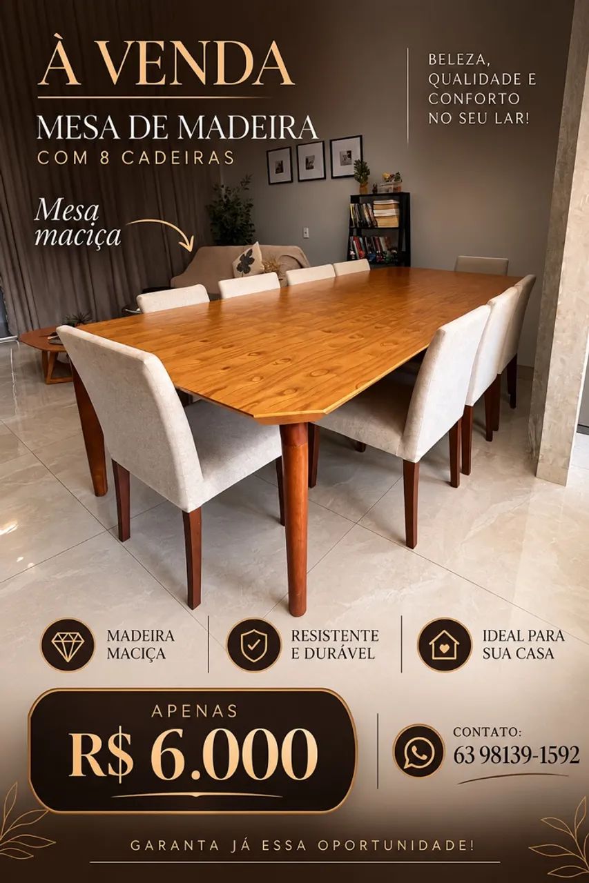     Mesa de Jantar Grande com 8 Cadeiras  - Foto 2