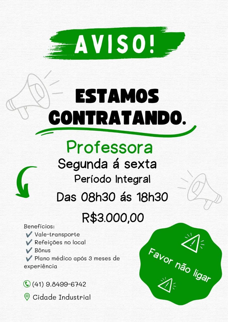 Vaga para professora Ed Imfantil 