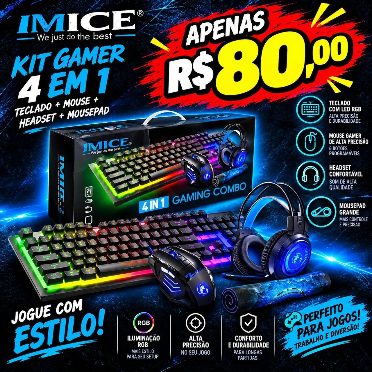 Kit Teclado Mouse Fone Mouse Pad 4in1