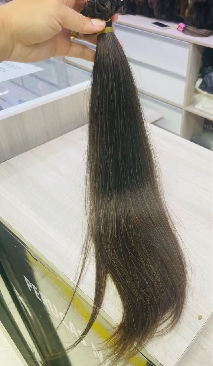 MEGA HAIR NATURAL - CASTANHO PREMIUM COM MECHAS ( 50 cm) Cabelo 100% natural,