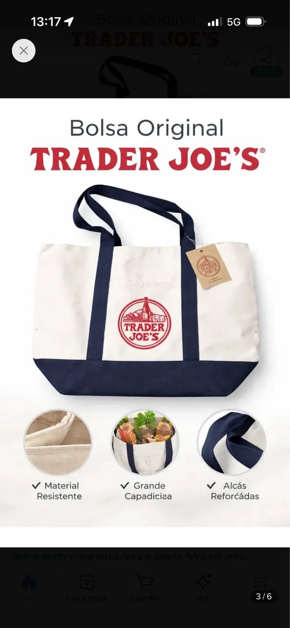 Bolsa Trader Joe?s original com etiqueta e nota! NY - Foto 2