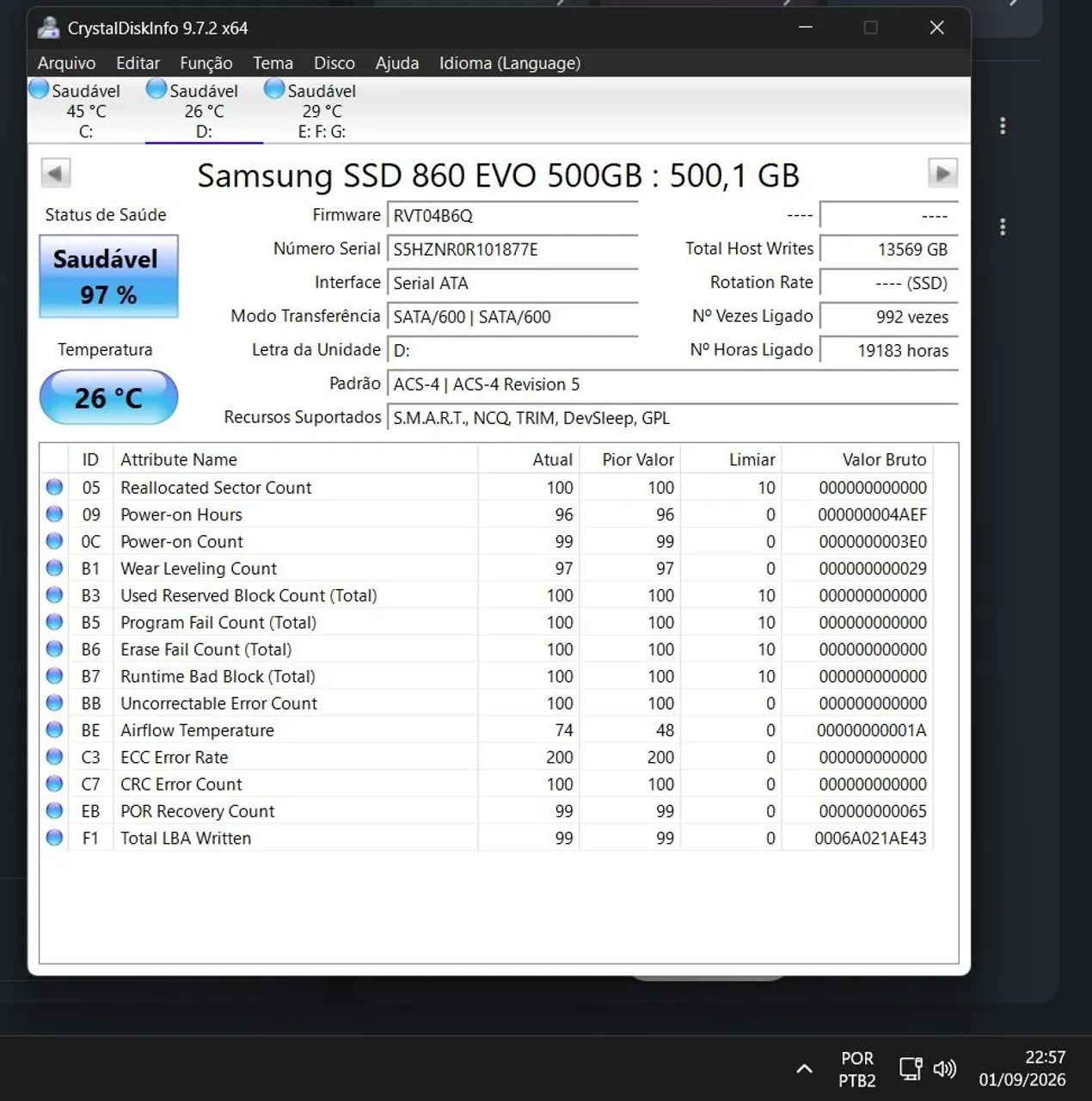 SSD 500gb Samsung EVO 860 saudável  - Foto 2