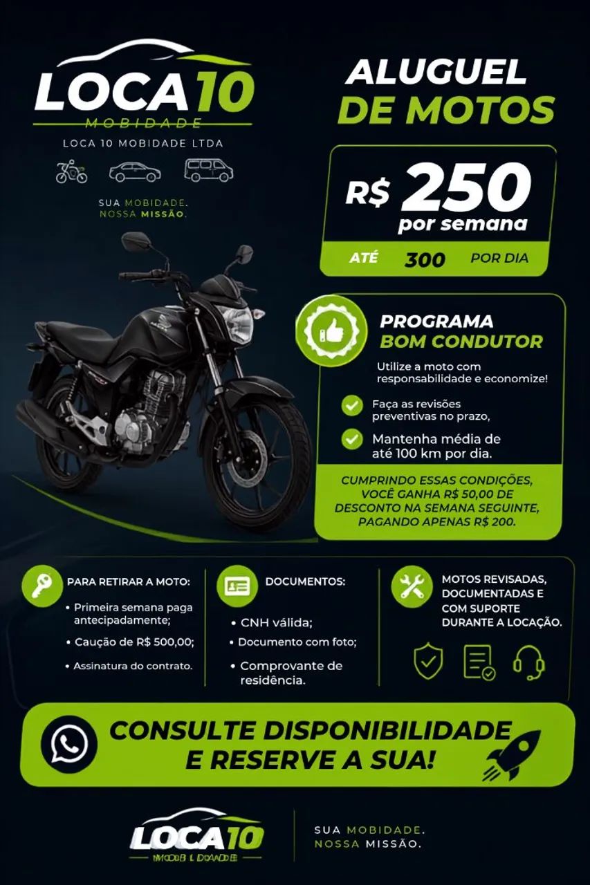 Aluguel de motos para app ! contato + *
