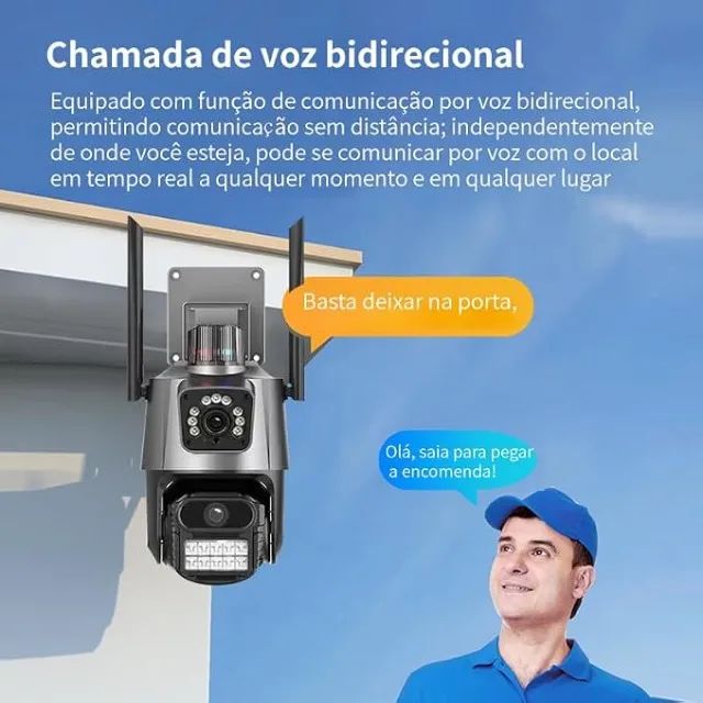 Câmera IP dupla com Wi-Fi Sirene alarme preta - Foto 3