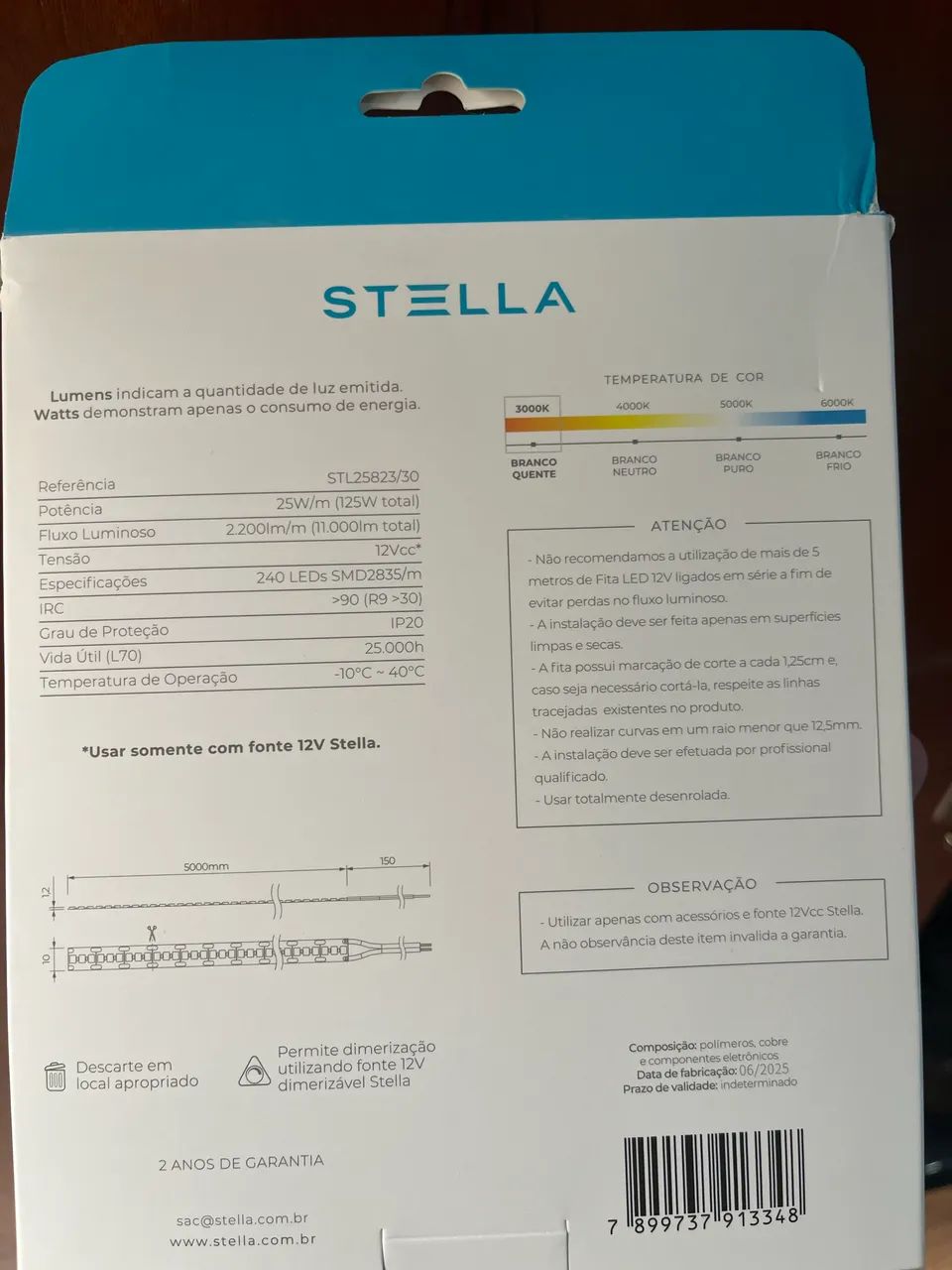 Fita Full Led 12v Evo Stella 3000k 2200 Lumens/m 25W/m - Foto 2