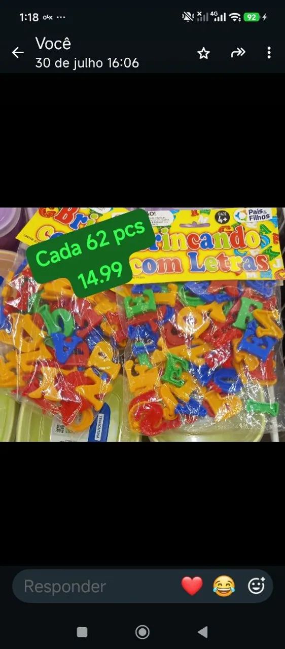 Pacote c 62 letras coloridas 