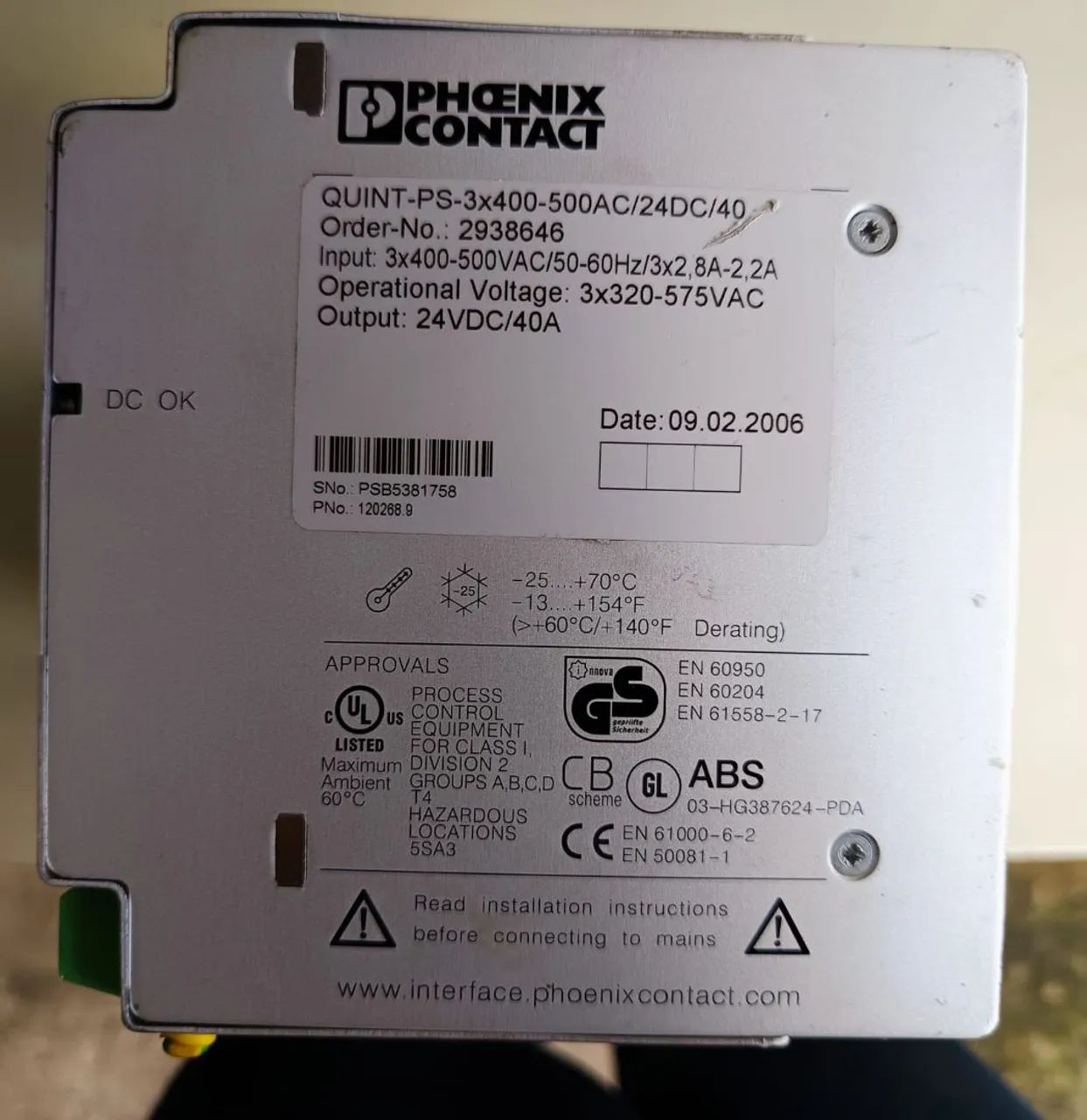 Fonte chaveada industrial 24V 40A 3x400V