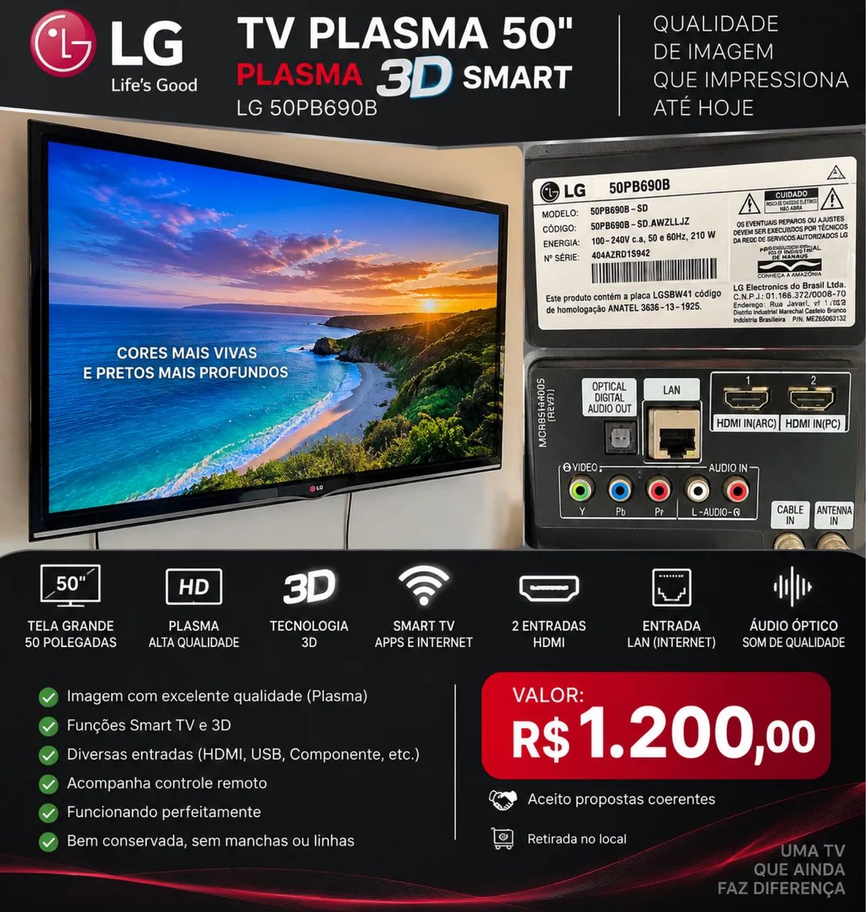TV LG Smart 3D 50 polegadas