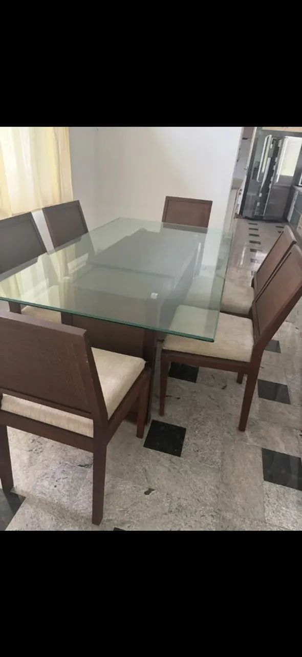 Tampo de vidro mesa 6 lugares 