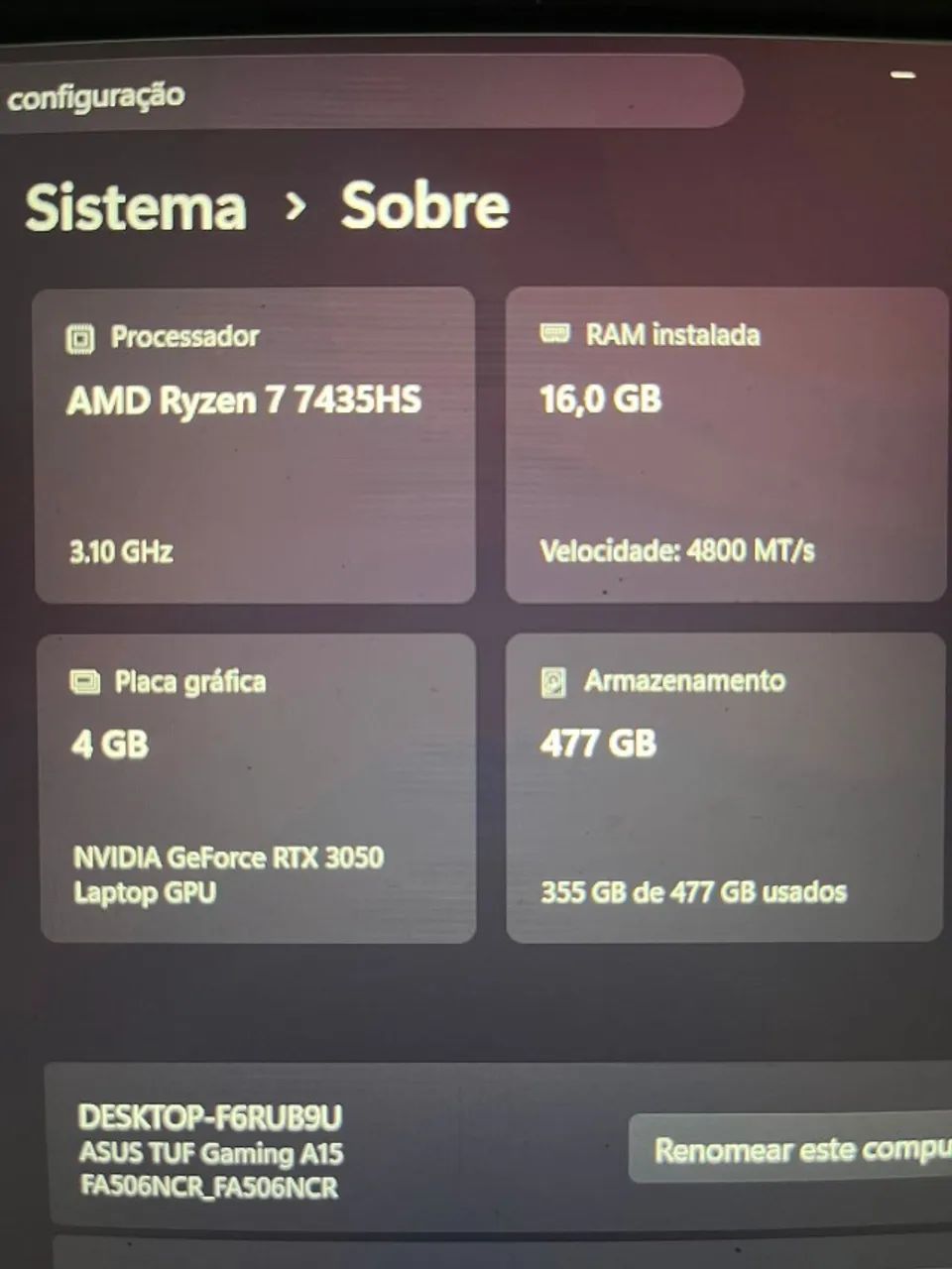 Notebook Asus TUF gaming - Foto 2