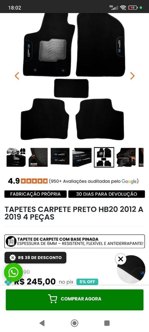 Tapetes para HB20 - 2012 - 2019 - Foto 3