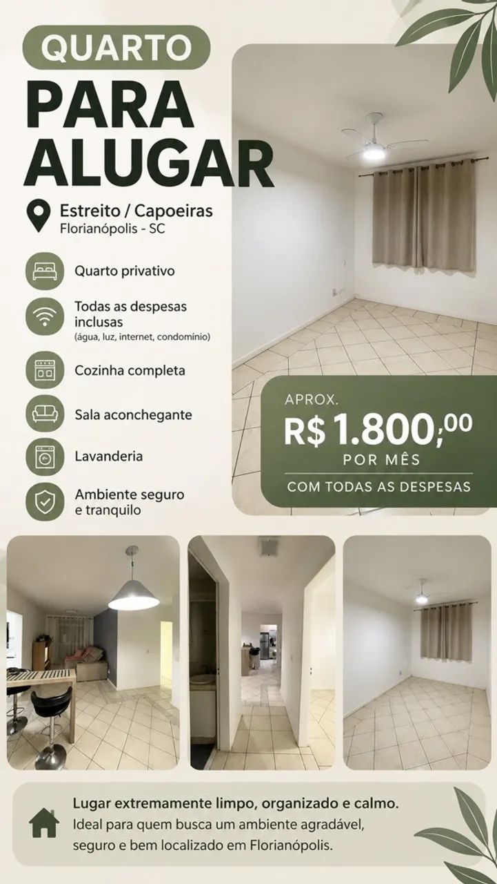 Quarto para alugar no Estreito - despesas inclusas
