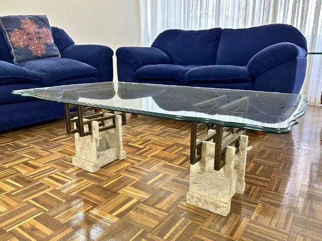 Conjunto 3 Mesas para Sala (Centro e Laterais) - Vidro, Metal e Pedra - Foto 4