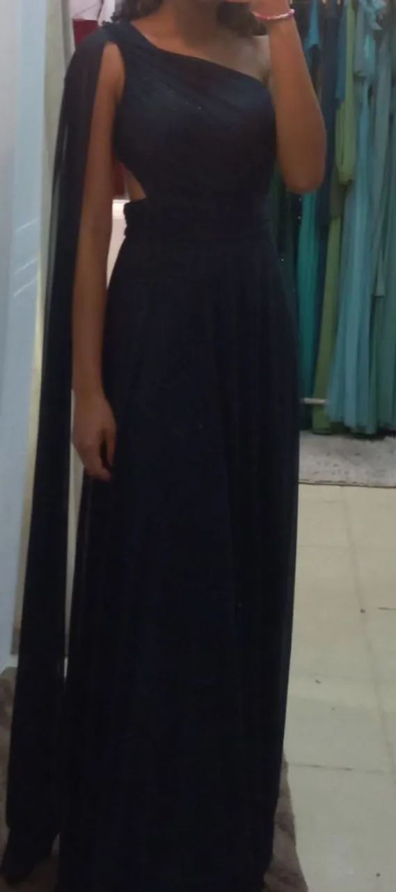 Vestido de formatura azul brilhoso