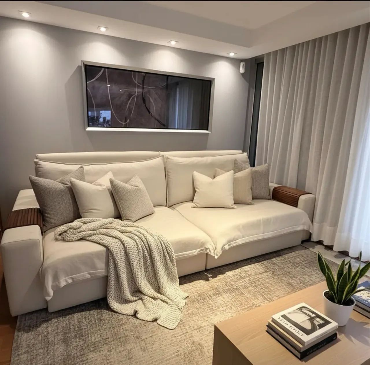 Sofá Sofisticato 3 Lugares 2,80m Bege - Tecido Removível - Foto 3