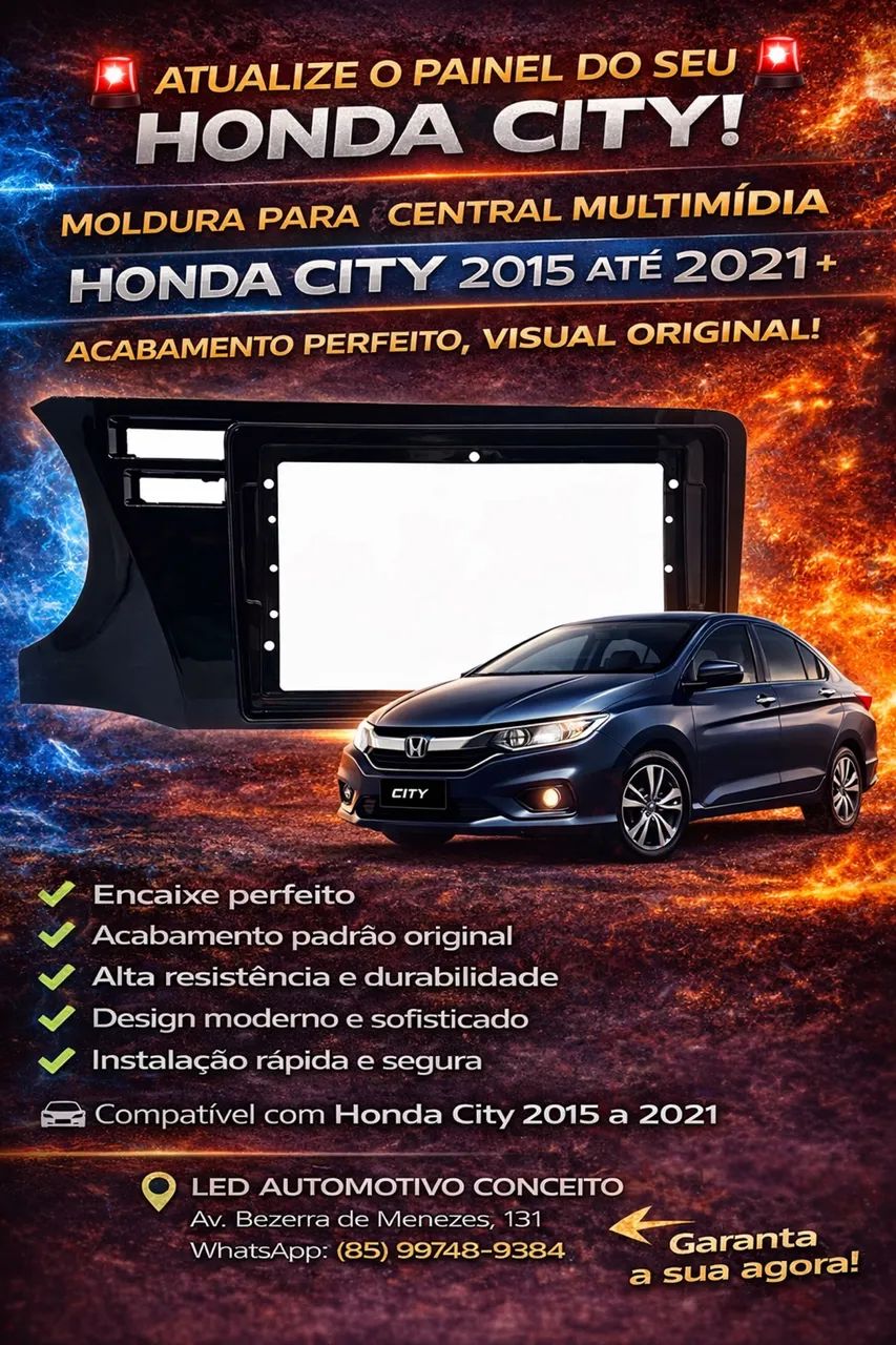 Moldura 2 Din 9 Polegadas do Honda City 2015 até 2021