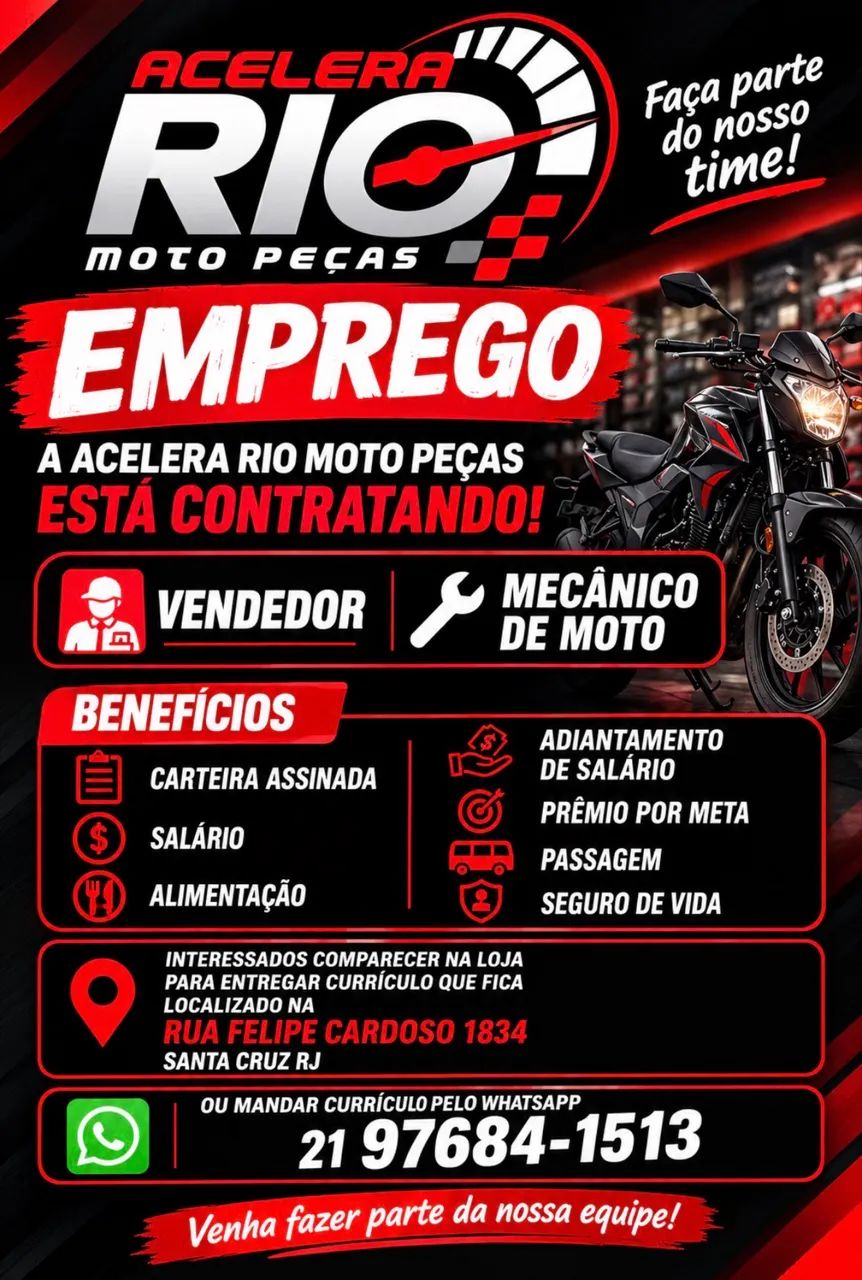 Vaga para vendedor e mecânico de moto