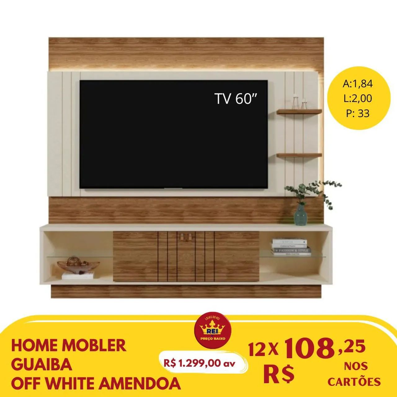 PROMOÇÃO URGENTE - Home Painel + Rack Guaíba para Tvs com até 60 POLEGADAS 