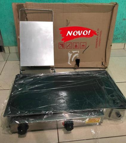Promoção: Chapa a gás Lanche 70x40cm aço indústrial Cachorro quente hambúrguer espetinho - Foto 4