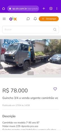 Guincho a venda caminhão prancha 3/4 vw 