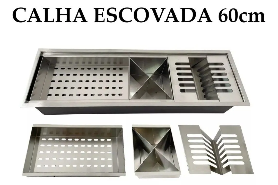 Calha Úmida Canal Organizador Escorredor Embutir Inox 60cm
