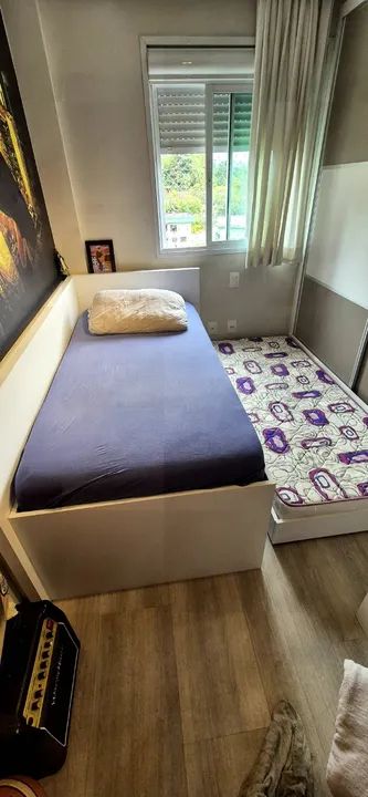 Cama solteiro Mdf com auxiliar e colchões 