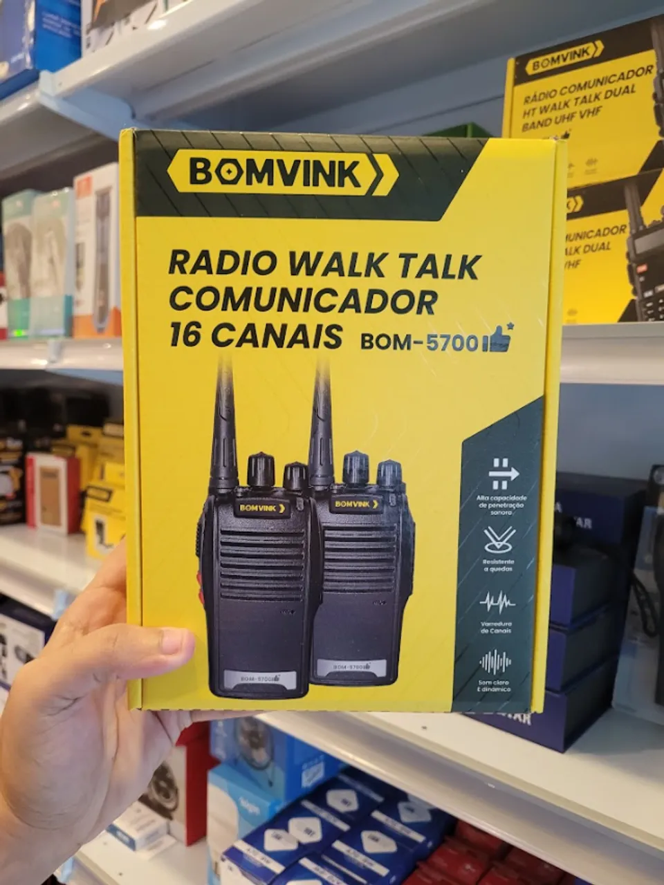 Rádio Walkie Talkie 16 Canais Bomvink BOM-5700 777 - Loja Mega Tudo