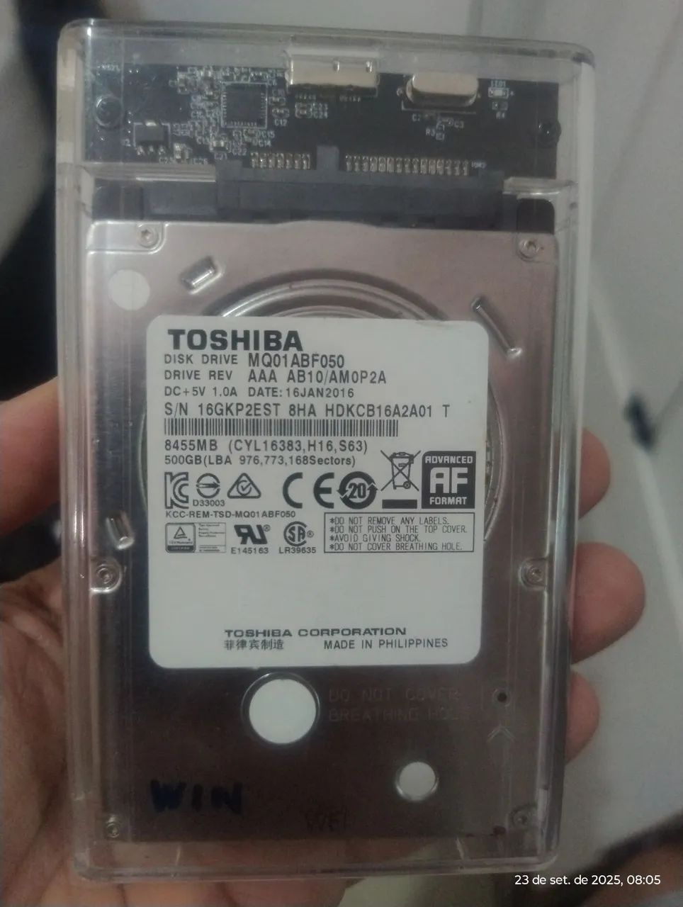 HD Toshiba 500GB com case