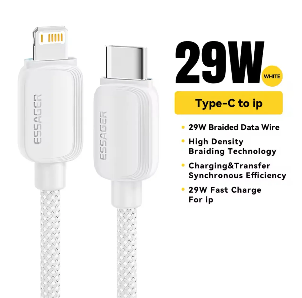 Cabo de Carregamento Rápido 29W Tipo C para iPhone - Branco 2 metros
