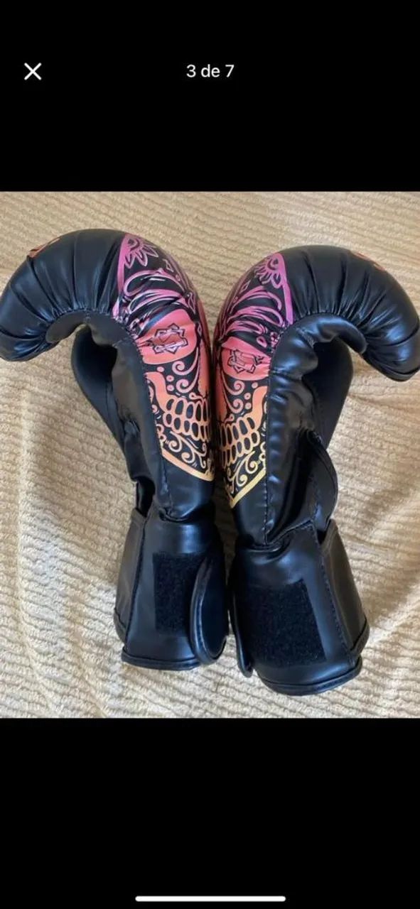 Par Luva Boxe Muay Thai Injetada Shiroi Top Rosa Florida / Preta  - Foto 3