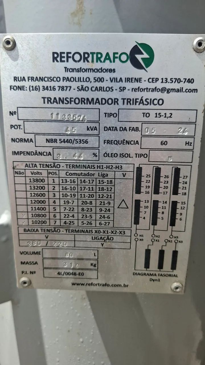 Transformador Trifásico 45kva - 13800/380/220 volts - Foto 3