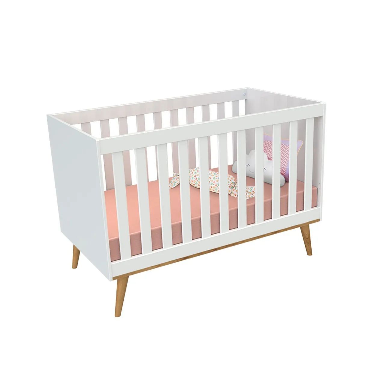 Berço de madeira branco com design moderno