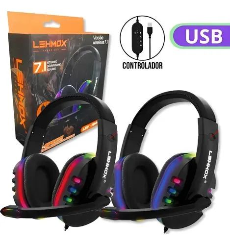 Fone De Ouvido Gamer Headset Com Led Microfone Usb P2 P3 Rgb
