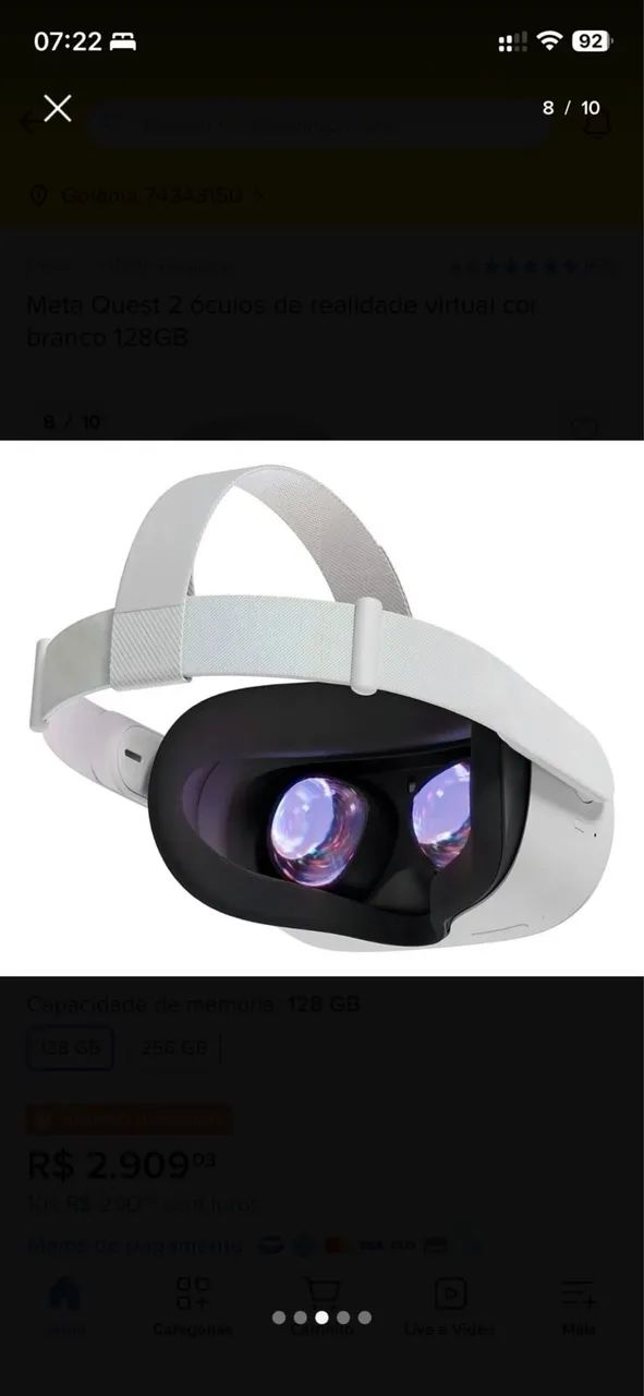 Oculus Quest 2 128GB Completo + 2 Controles | Estado de Novo