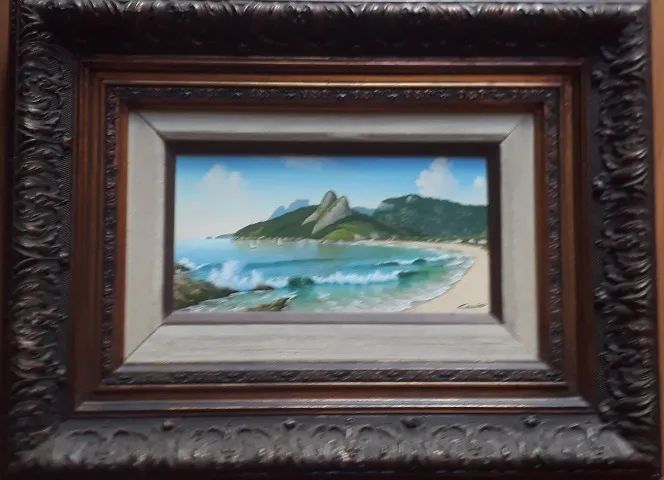 Quadro óleo sobre tela 25x14 c/ moldura - Camões