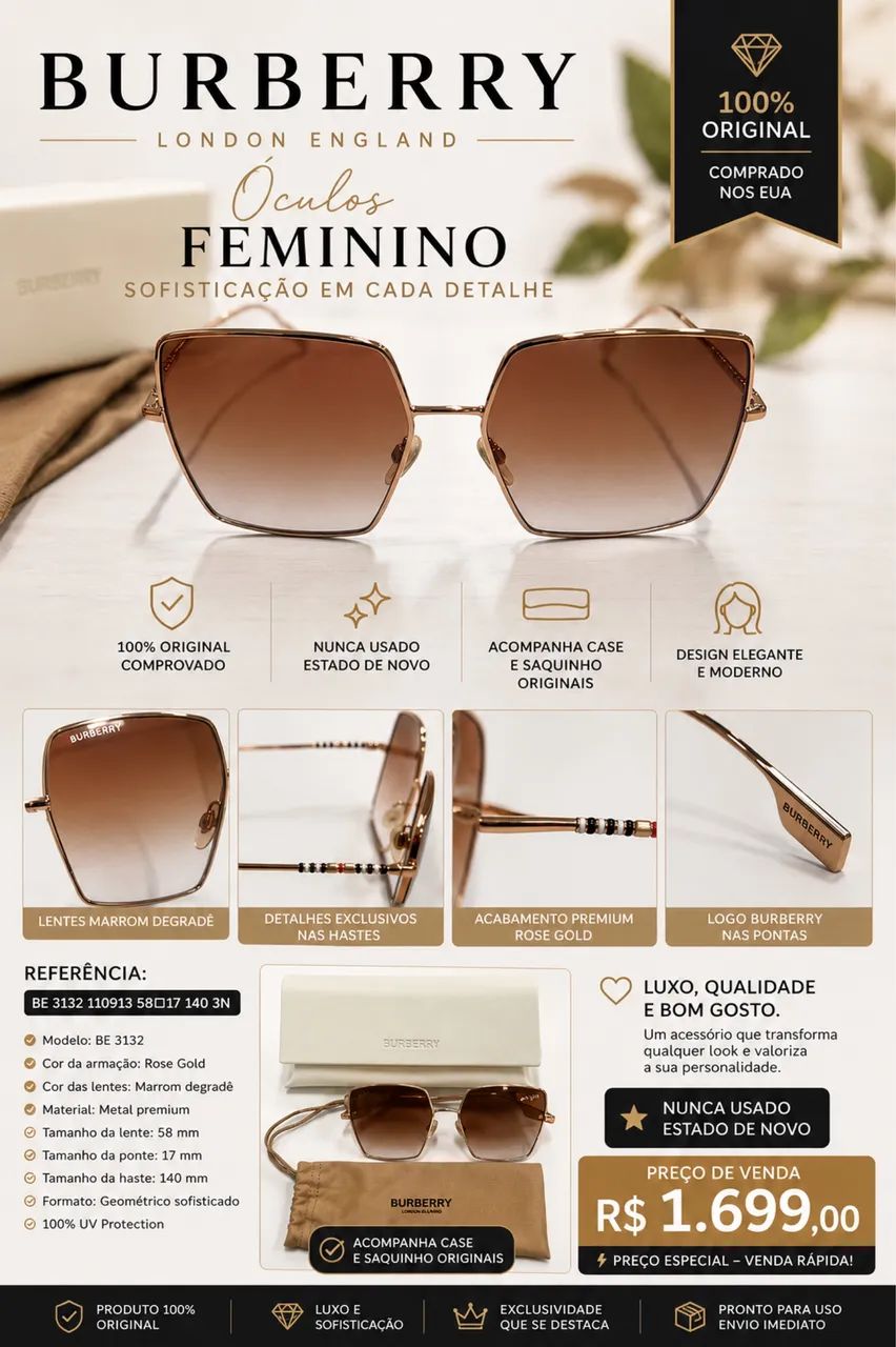 Óculos Burberry Feminino Original Novo - Foto 2