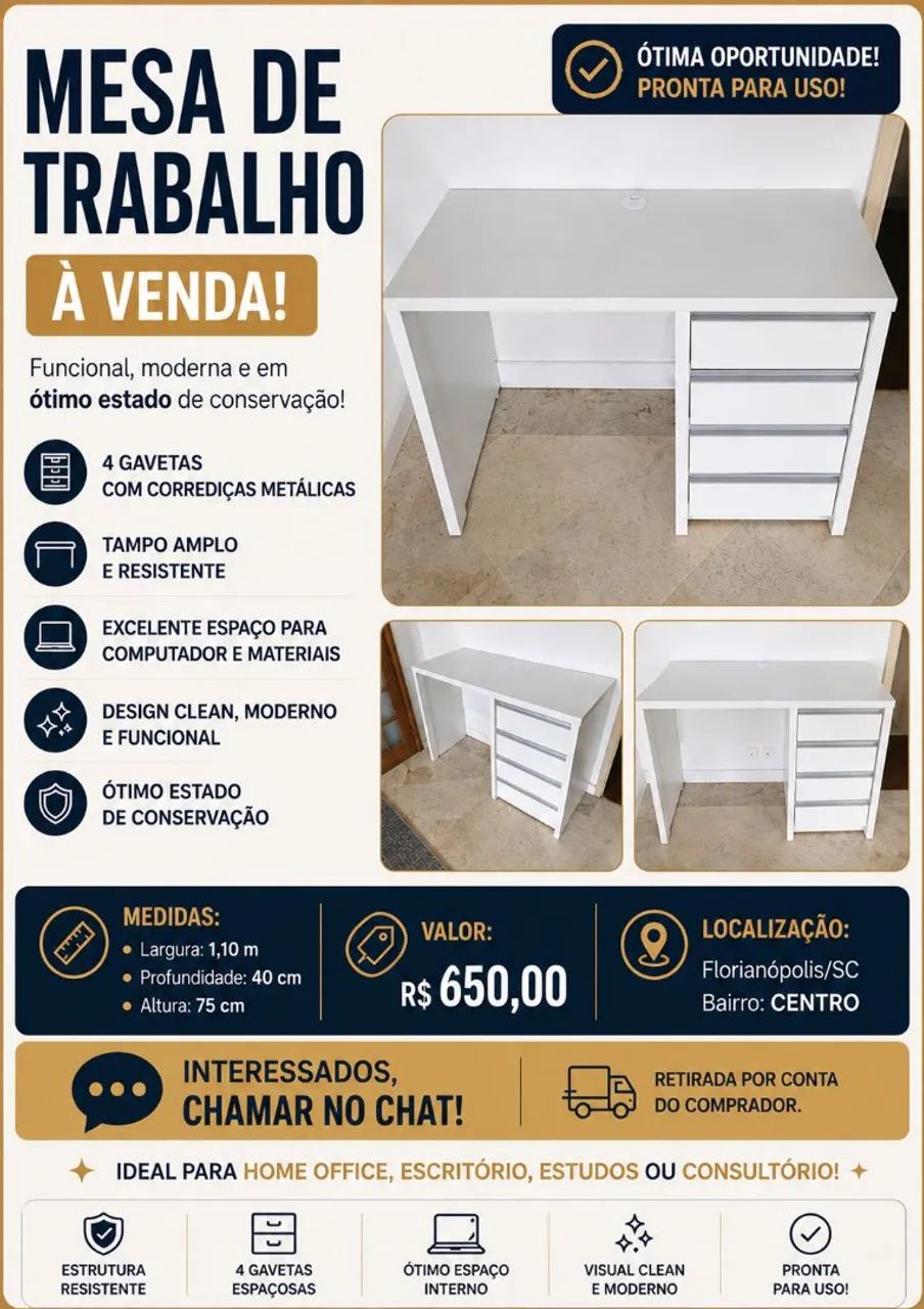 MESA DE TRABALHO À VENDA