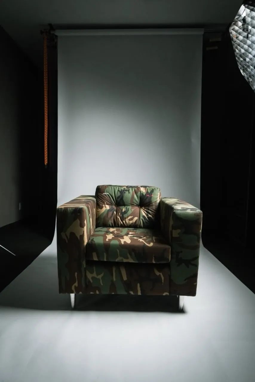 poltrona camoflada tecido de farda