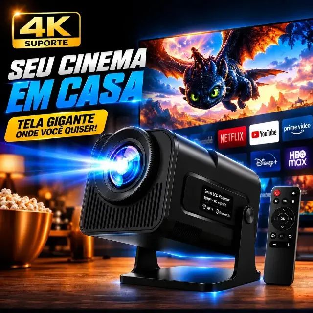 Projetor HY320 390 ANSI Full HD WiFi 6 Android Bluetooth 150 Polegadas HDMI USB + Controle