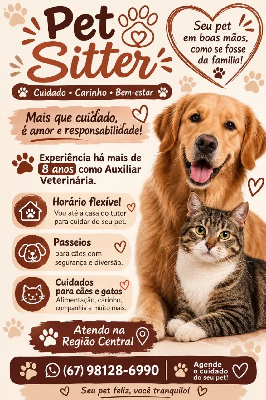 Trabalho como pet sitter e faço canecas para vender 