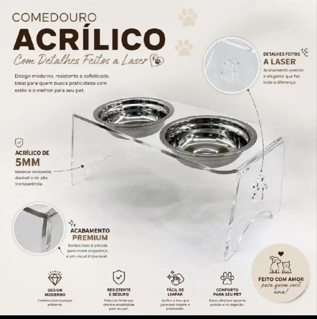 Comedouro inox e acrílico para cães e gatos - Foto 3