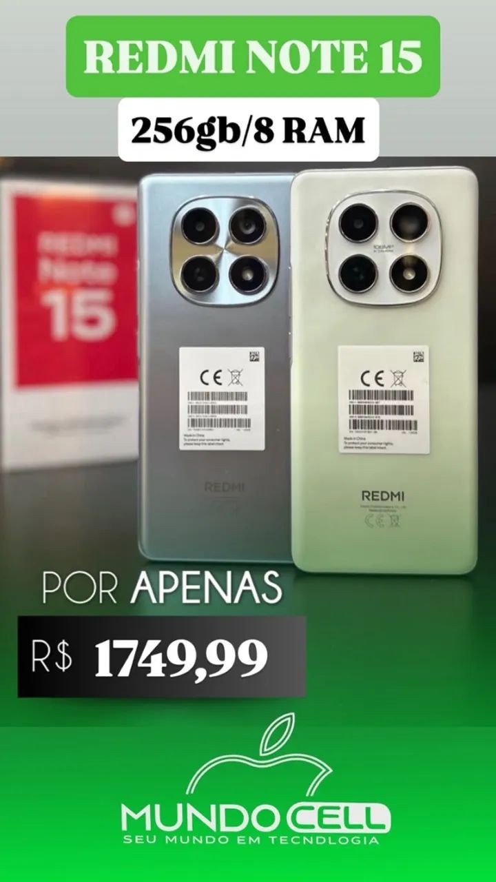 Celular Redmi note 15 lacrado de alta qualidade 256gb e 8 Ram 