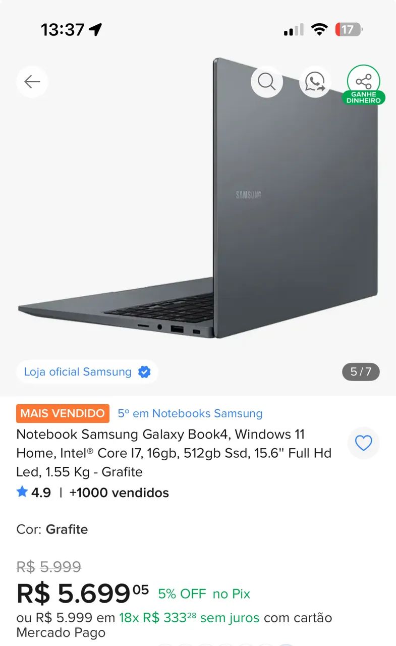 Notebook Samsung galaxy