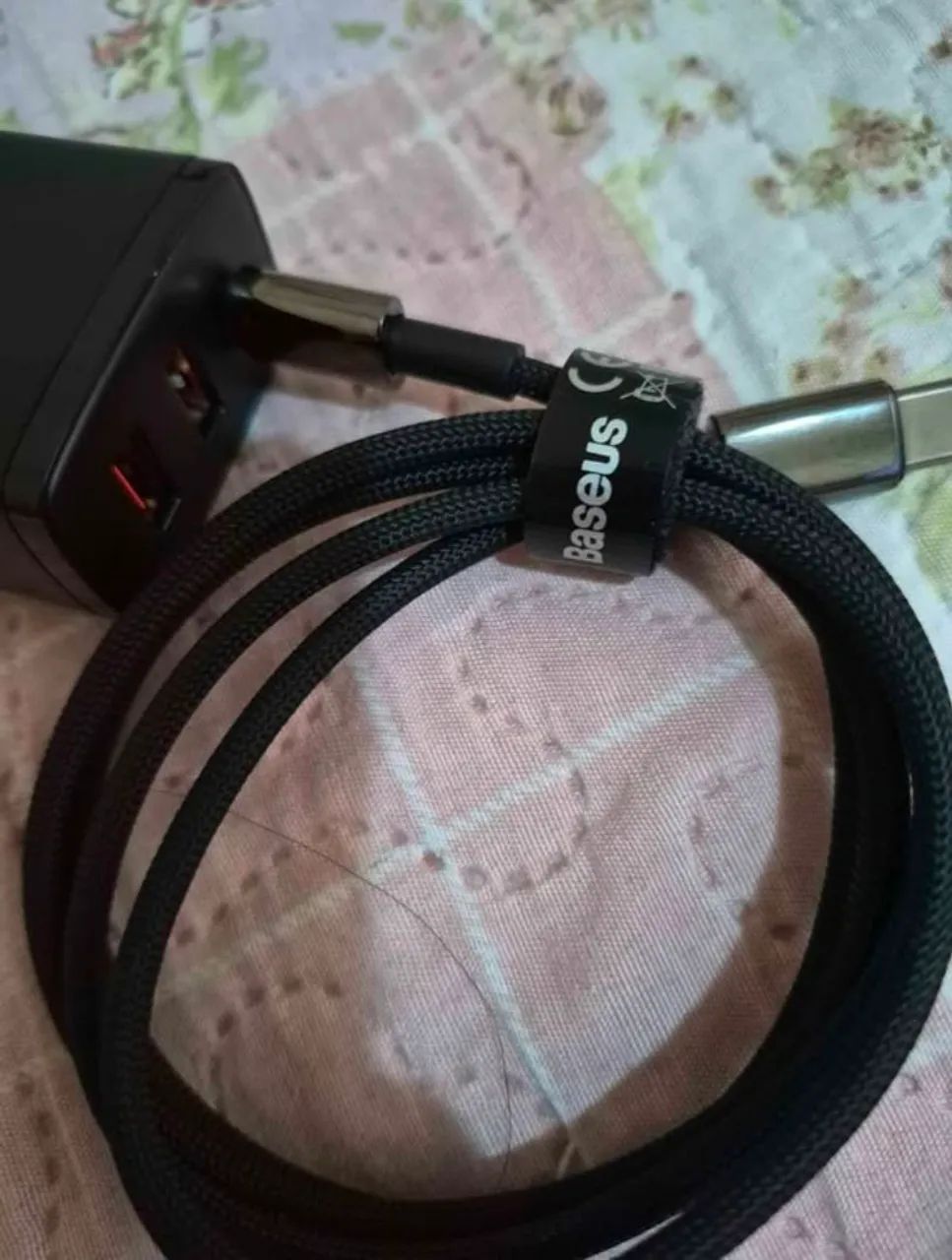 Carregador e cabo  Baseus 30W USB-C e A, com cabo trançado, nota fiscal. - Foto 2